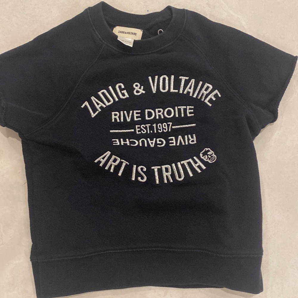 Navy Zadig and Voltaire kids short sweatshirt top , size 8 like new